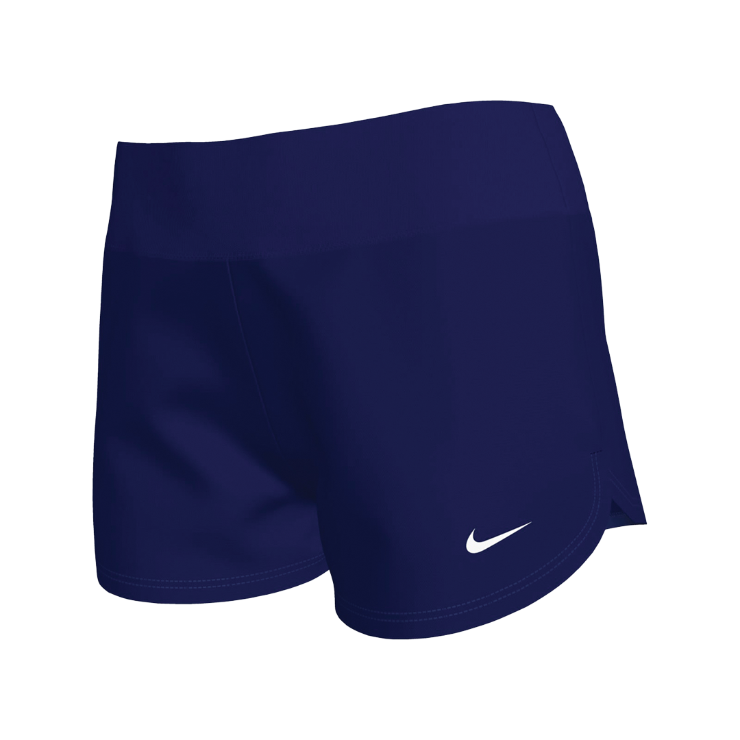 Navy blue shorts with a Nike logo on a white background