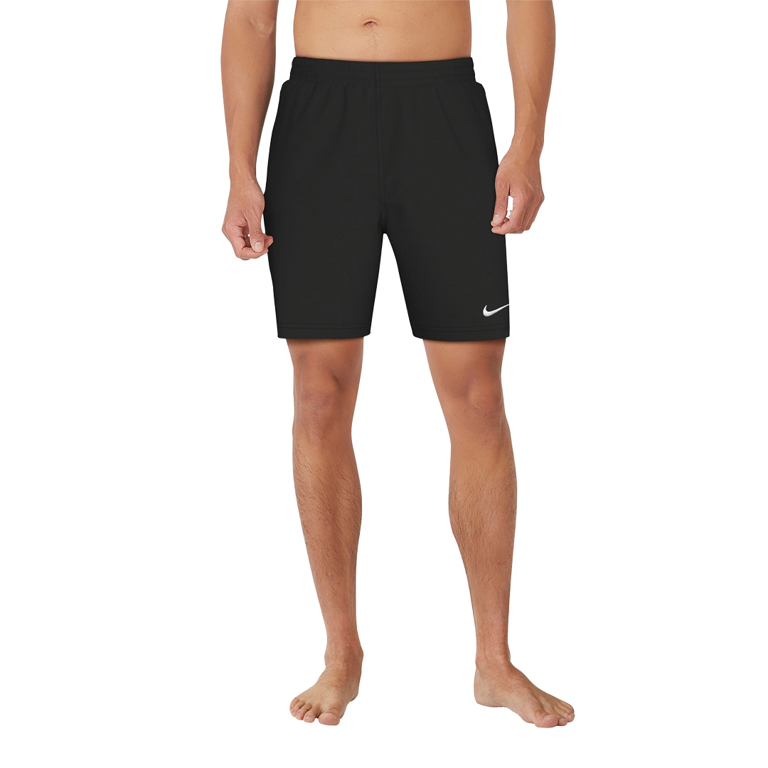 Black Nike shorts worn by a person on a white background
